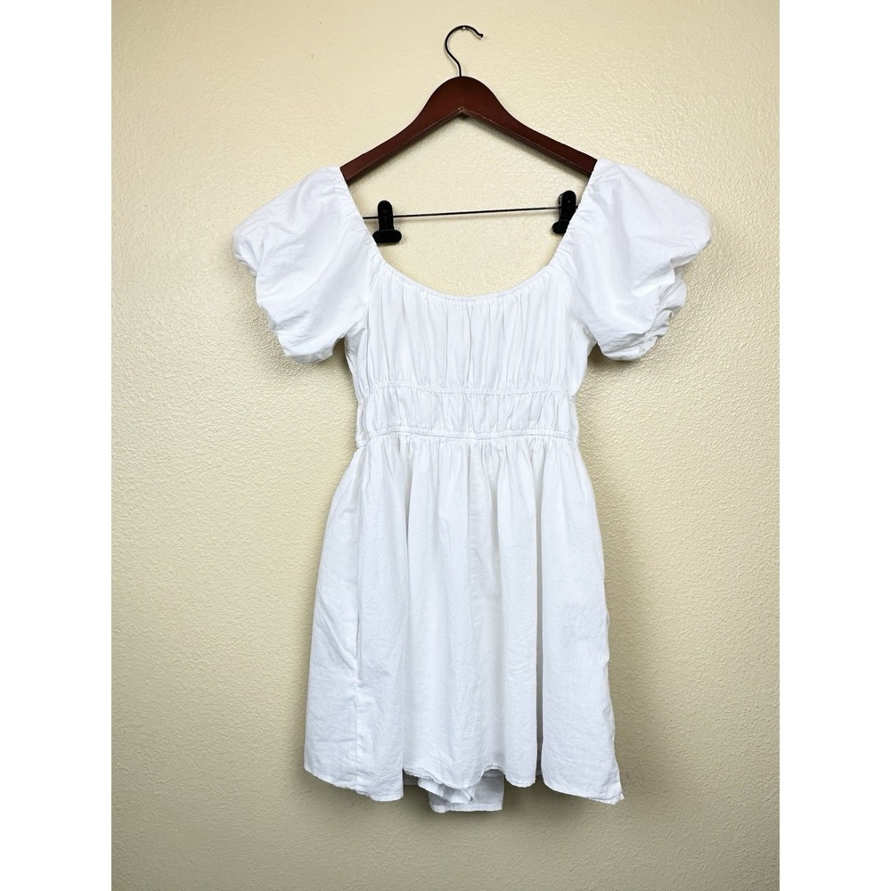 Hollister White Dress Sz M Puff Sleeves Built In Shorts Pockets Girly Event - Picture 8 of 8